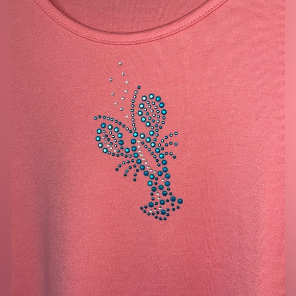 Quacker Factory Pink T Shirt Blue Sequin Lobster XL - Picture 3 of 7